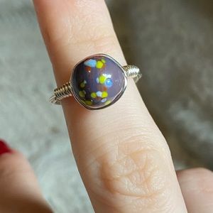 Wire wrapped bead ring.